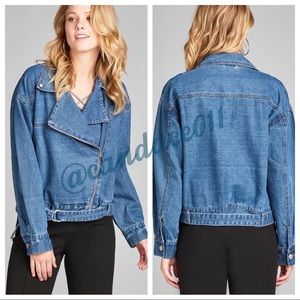 Distressed Denim Moto Jacket